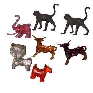 Lot Of 7 Vintage Acrylic Lucite Animal Toy Figures Bull Elephant Monkey Mini